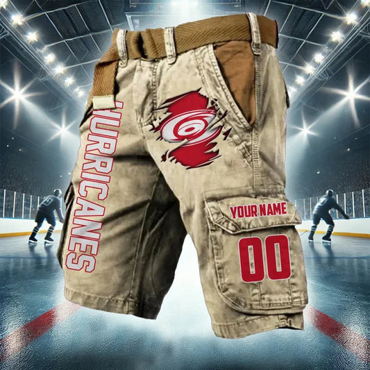 [SUPER SALE] NEW CUSTOMIZED NHL07 CLH CAROLINA HURRICANES CARGO SHORTS