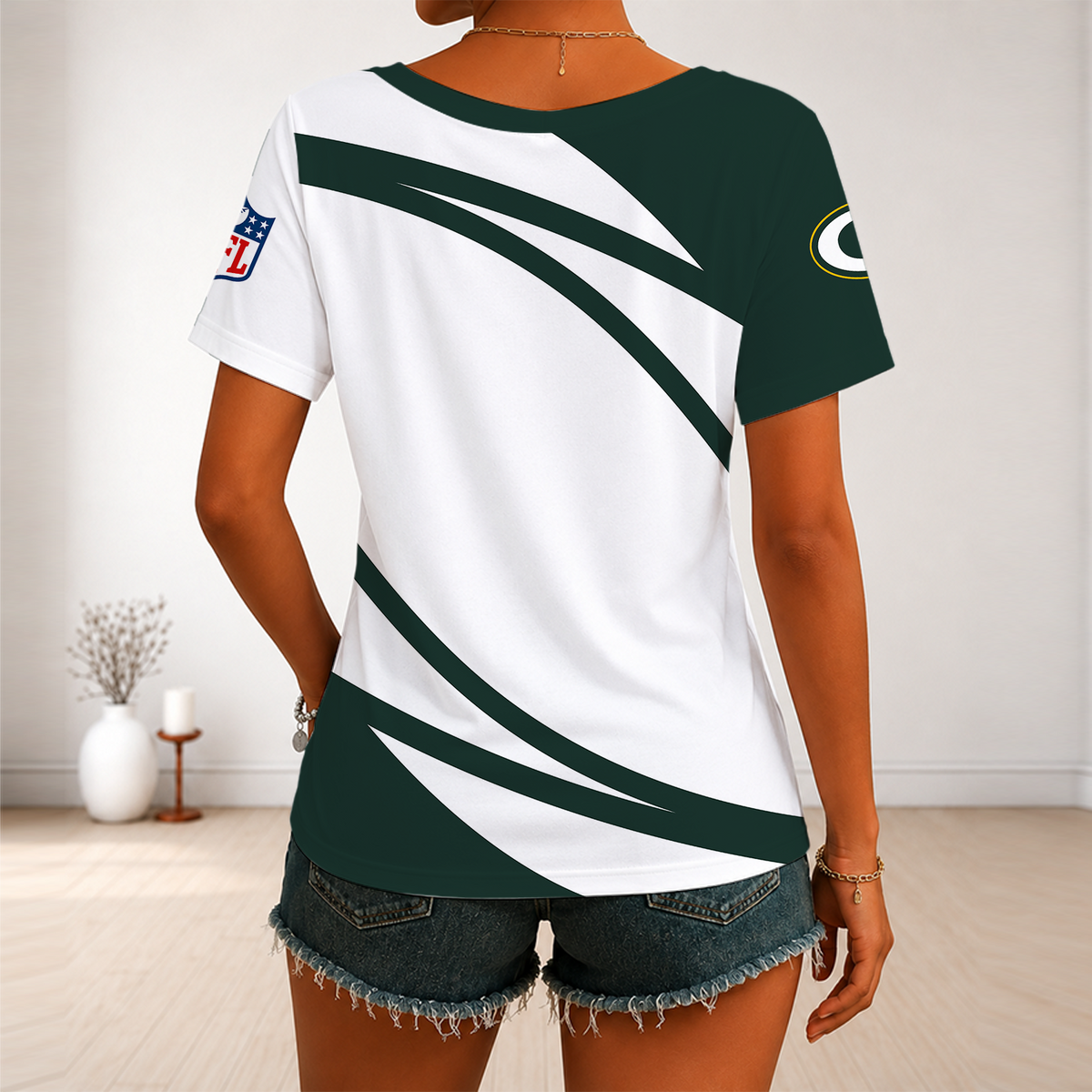 [SPECIAL OFFER] NEW CUSTOMIZED NFL08 GBP GREEN BAY PACKERS V-NECK FEMALE SHIRT