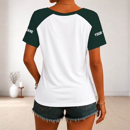 [SPECIAL OFFER] NEW CUSTOMIZED NFL08 GBP GREEN BAY PACKERS V-NECK FEMALE SHIRT