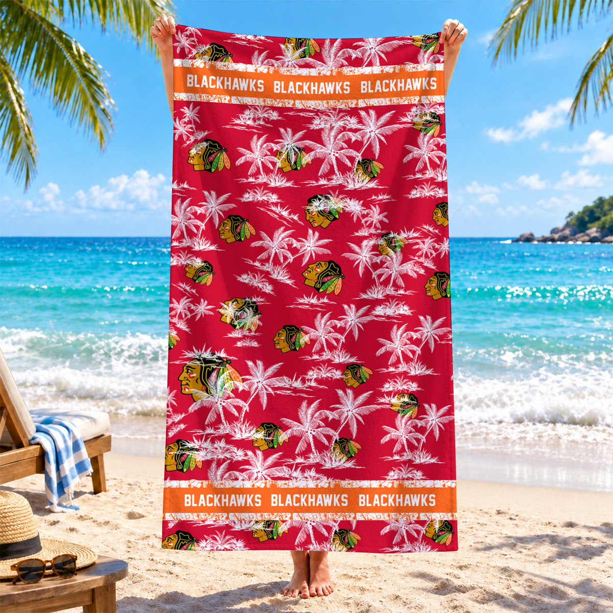 [SUPER SALE] NEW CUSTOMIZED NHL08 CBH CHICAGO BLACKHAWKS BEACH TOWEL