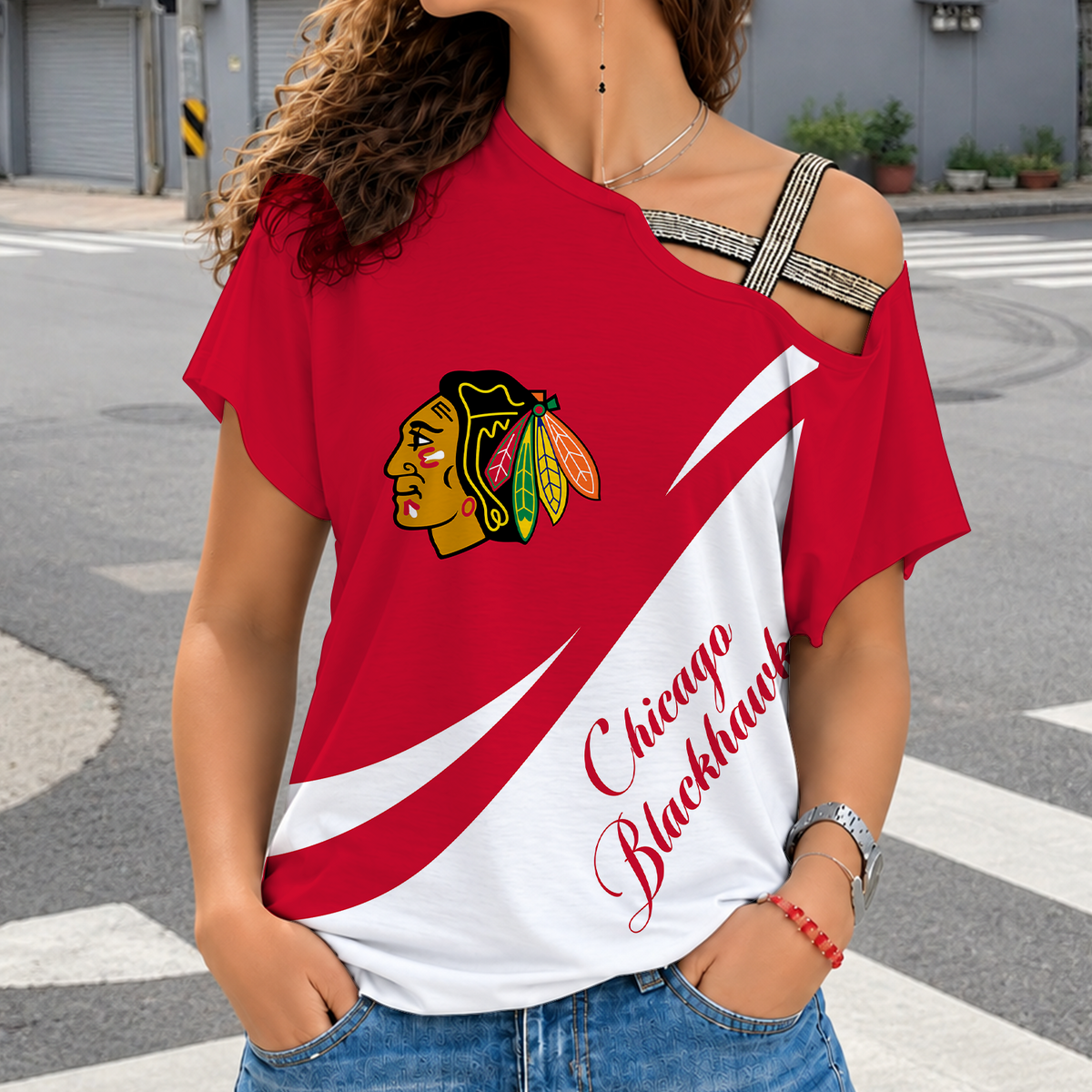 [SUPER SALE] NEW CUSTOMIZED NHL08 CBH CHICAGO KHAKIHAWKS SHOULDER SHIRT
