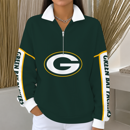 [SPECIAL OFFER] NEW CUSTOMIZED NFL08 GBP GREEN BAY PACKERS QUARTER ZIP RIBBED SWEATER