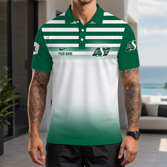 [FAN EXCLUSIVE] NEW CUSTOMIZED CFL08 SSK SASKATCHEWAN ROUGHRIDERS STRAPPY POLO SHIRT