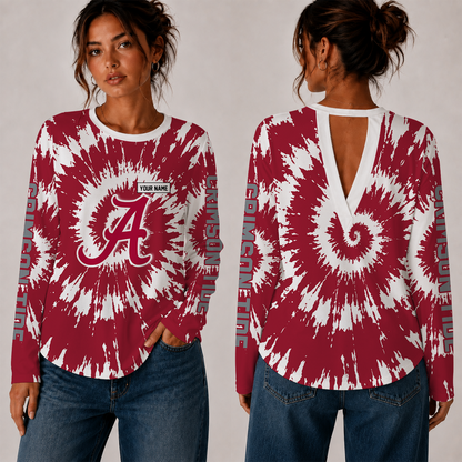[FAN FAVORITE] NEW CUSTOMIZED NCAA FBS08 ABC ALABAMA CRIMSON TIDE WOMEN'S BACK V-CUT LONG-SLEEVE SHIRT