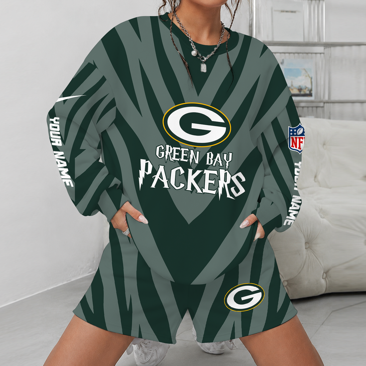 [SPECIAL OFFER] NEW CUSTOMIZED NFL08 GBP GREEN BAY PACKERS UNISEX SWEATSHIRT & SHORTS SET