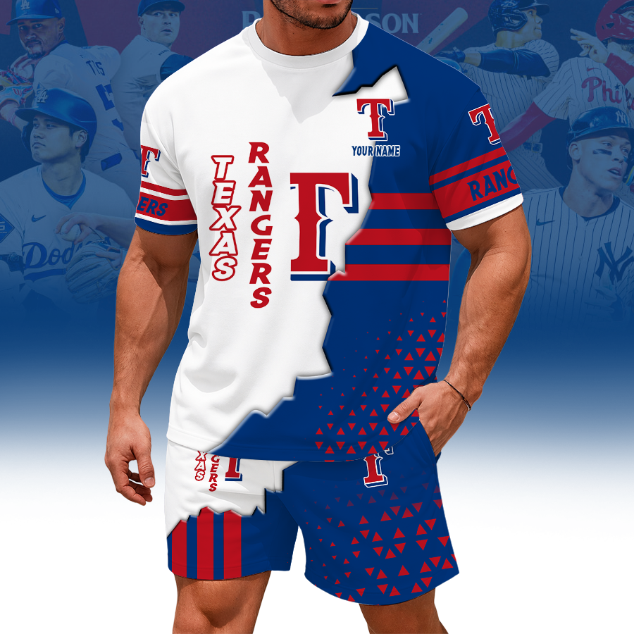 [FLASH SALE] NEW CUSTOMIZED MLB08 TRS TEXAS RANGERS UNISEX T-SHIRT & SHORTS SET
