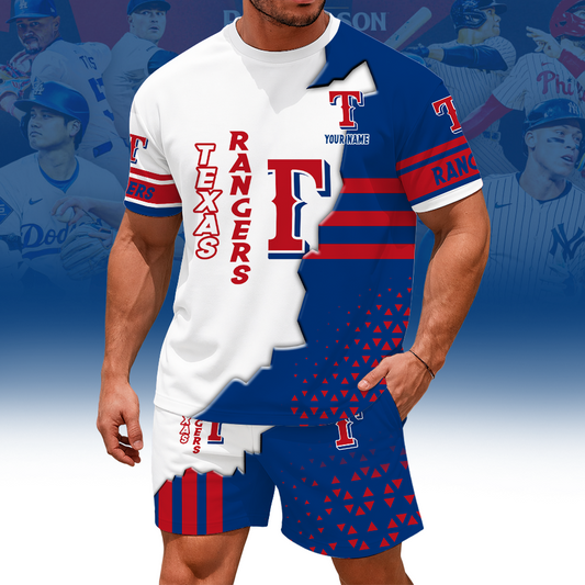 [FLASH SALE] NEW CUSTOMIZED MLB08 TRS TEXAS RANGERS UNISEX T-SHIRT & SHORTS SET