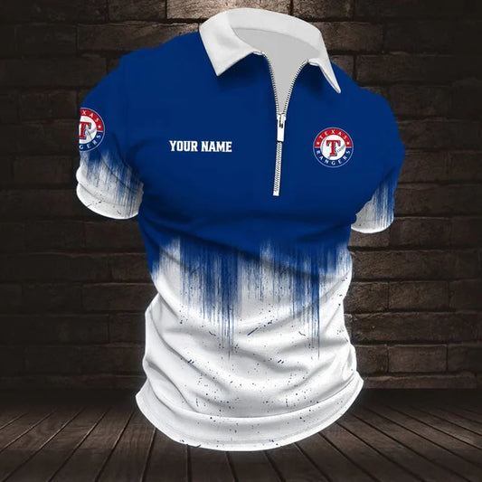 [FLASH SALE] NEW CUSTOMIZED MLB08 TRS TEXAS RANGERS ZIP POLO SHIRT