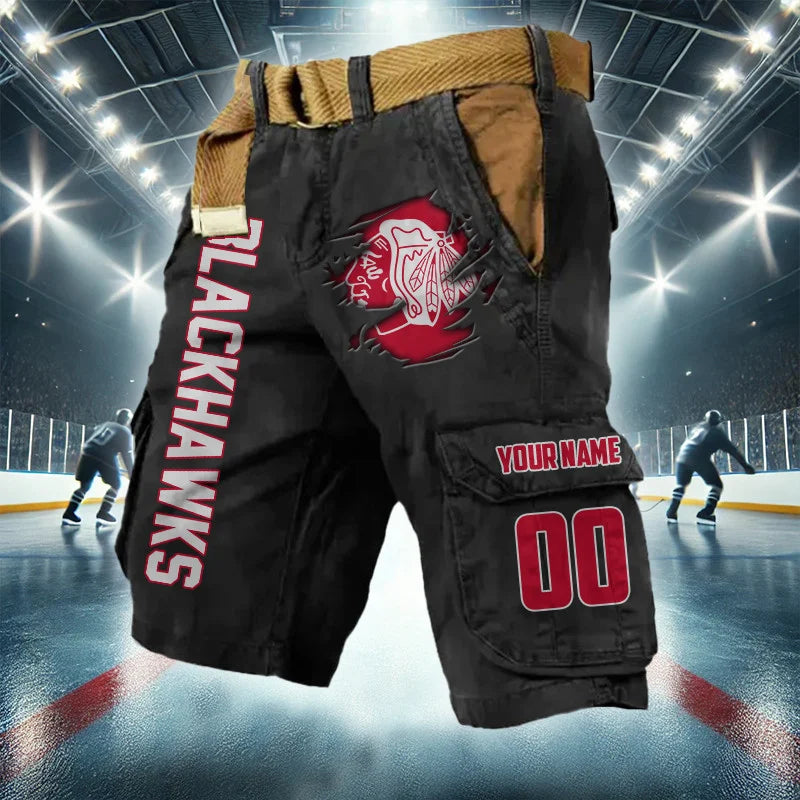 [SUPER SALE] NEW CUSTOMIZED NHL08 CBH CHICAGO BLACKHAWKS CARGO SHORTS