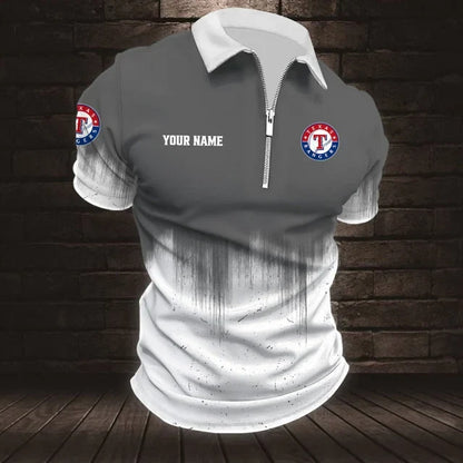 [FLASH SALE] NEW CUSTOMIZED MLB08 TRS TEXAS RANGERS ZIP POLO SHIRT