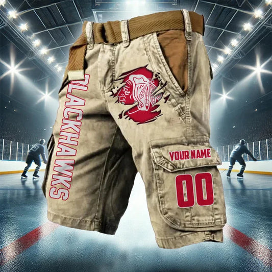 [SUPER SALE] NEW CUSTOMIZED NHL08 CBH CHICAGO BLACKHAWKS CARGO SHORTS