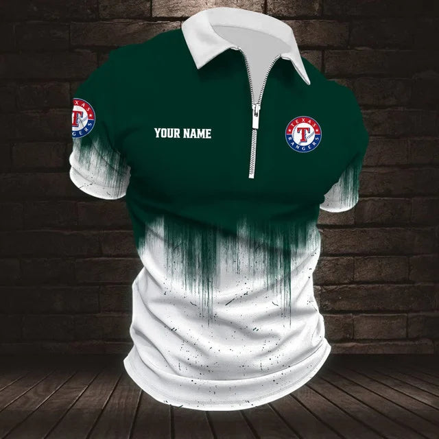 [FLASH SALE] NEW CUSTOMIZED MLB08 TRS TEXAS RANGERS ZIP POLO SHIRT