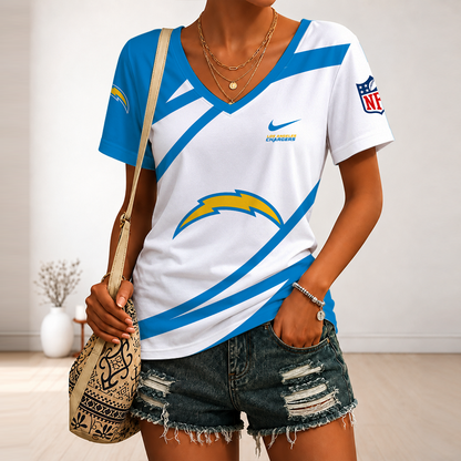 [SPECIAL OFFER] NEW CUSTOMIZED NFL09 LAC LOS ANGELES CHARGERS V-NECK FEMALE SHIRT
