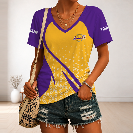 [HOT DEAL] NEW CUSTOMIZED NBA09 LLA LOS ANGELES LAKERS V-NECK FEMALE SHIRT