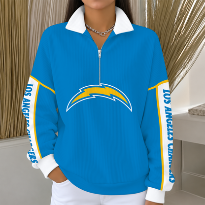 [SPECIAL OFFER] NEW CUSTOMIZED NFL09 LAC LOS ANGELES CHARGERS QUARTER ZIP RIBBED SWEATER