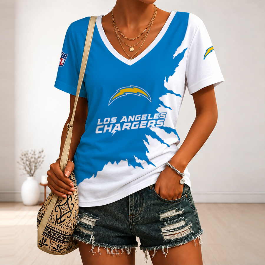 [SPECIAL OFFER] NEW CUSTOMIZED NFL09 LAC LOS ANGELES CHARGERS V-NECK FEMALE SHIRT