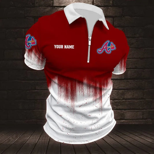 [FLASH SALE] NEW CUSTOMIZED MLB09 ABS ATLANTA BRAVES ZIP POLO SHIRT