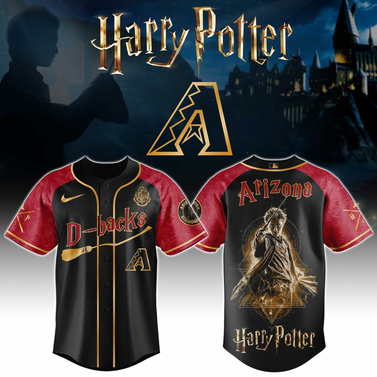 [FLASH SALE] NEW CUSTOMIZED MLB07 ADS ARIZONA DIAMONDBACKS x HARRY POTTER BASEBALL JERSEY & CAP