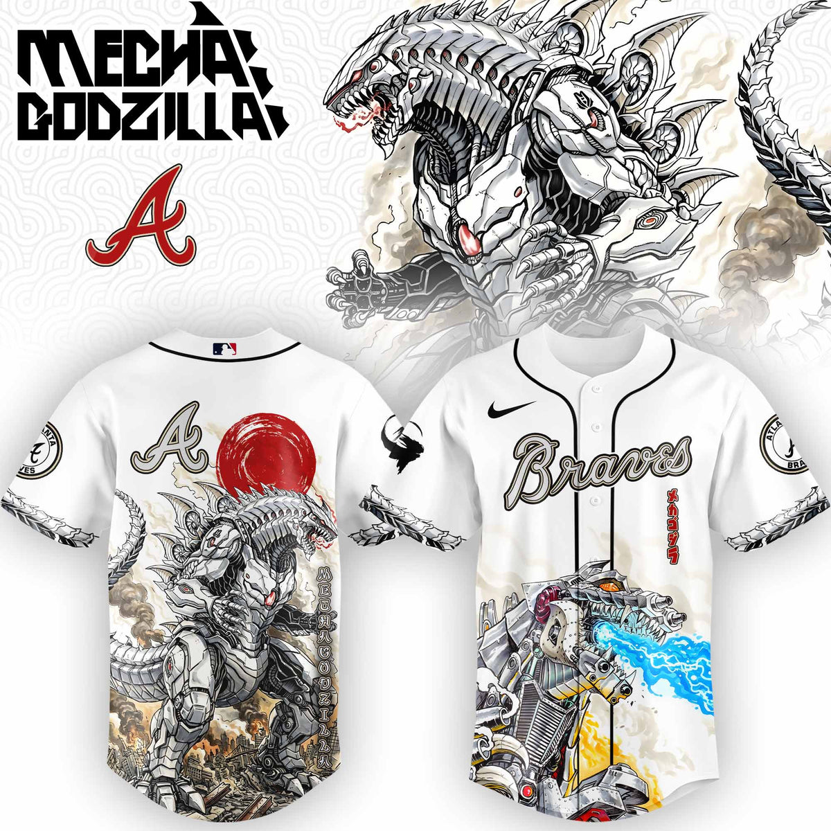 [FLASH SALE] NEW CUSTOMIZED MLB09 AT BRAVES x GODZILLA BASEBALL JERSEY