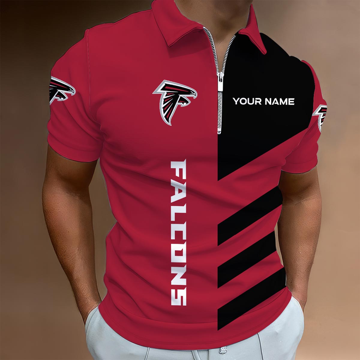 [SPECIAL OFFER] NEW CUSTOMIZED NFL18 ATF ATLANTA FALCONS ZIP POLO SHIRT