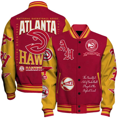 [HOT DEAL] NEW CUSTOMIZED NBA17 AHA ATLANTA HAWKS BASEBALL JACKET, SATIN VARSITY JACKET
