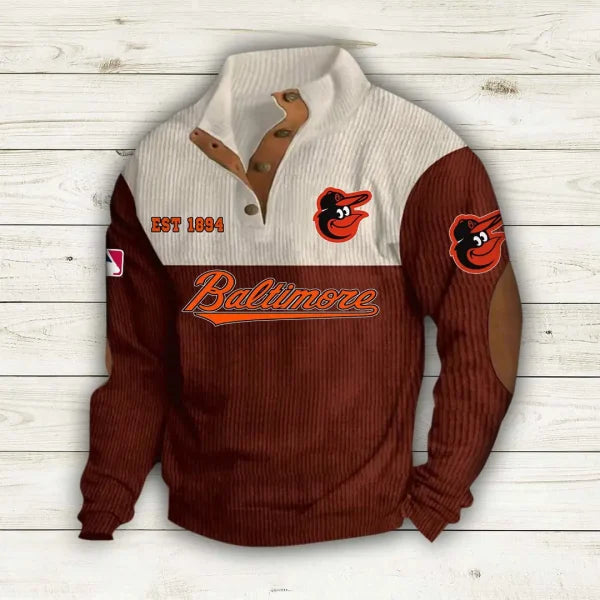 [FLASH SALE] NEW CUSTOMIZED MLB25 BOS BALTIMORE ORIOLES BUTTON SWEATSHIRTS STAND COLLAR