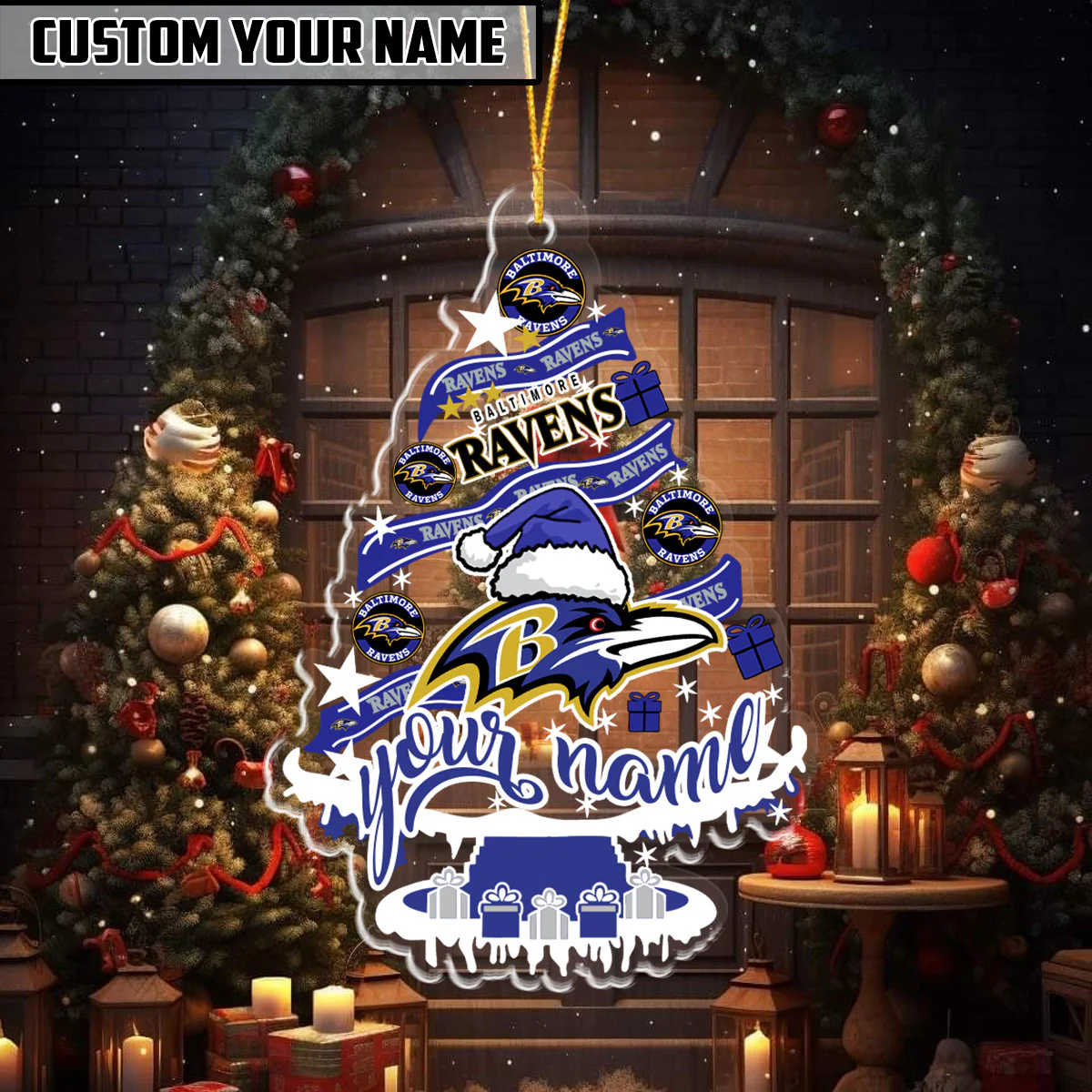 [SPECIAL OFFER] NEW CUSTOMIZED NFL28 BTR BALTIMORE RAVENS CHRISTMAS ACRYLIC ORNAMENT
