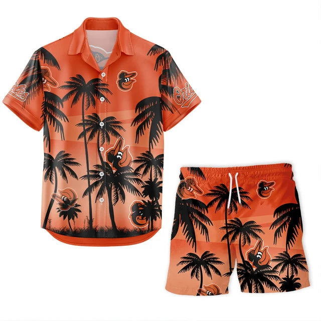 [FLASH SALE] NEW CUSTOMIZED MLB25 BOS BALTIMORE ORIOLES UNISEX HAWAIIAN SHIRT & SHORTS SET