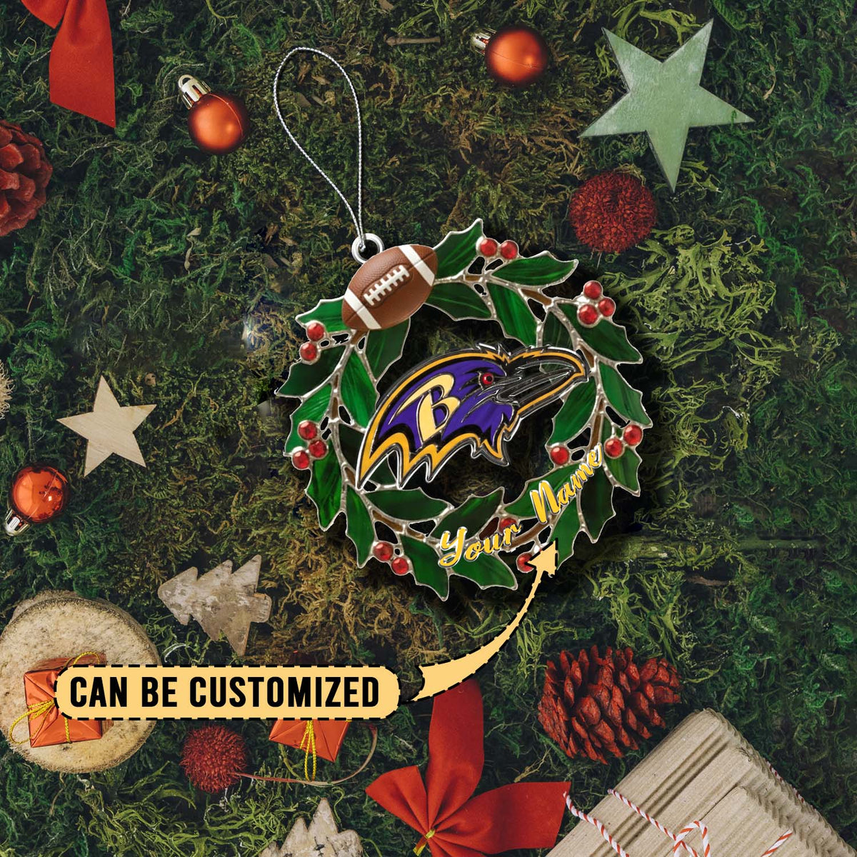 [SPECIAL OFFER] NEW CUSTOMIZED NFL28 BTR BALTIMORE RAVENS CHRISTMAS ACRYLIC ORNAMENT
