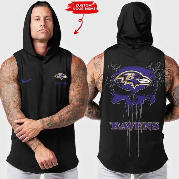 [SPECIAL OFFER] NEW CUSTOMIZED NFL28 BTR BALTIMORE RAVENS HOODED TANK TOP