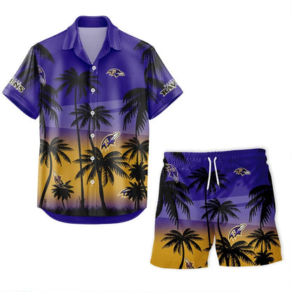 [SPECIAL OFFER] NEW CUSTOMIZED NFL28 BTR BALTIMORE RAVENS UNISEX HAWAIIAN SHIRT & SHORTS SET