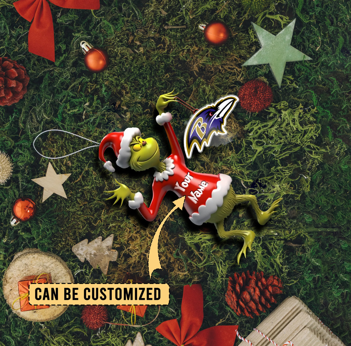 [SPECIAL OFFER] NEW CUSTOMIZED NFL28 BTR BALTIMORE RAVENS CHRISTMAS ACRYLIC ORNAMENT
