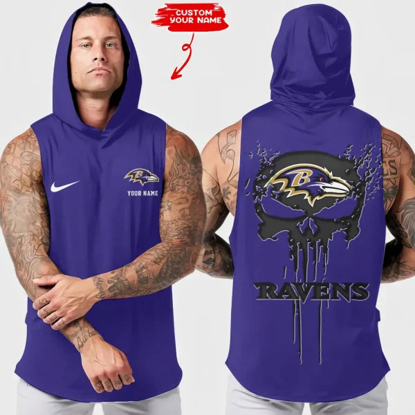 [SPECIAL OFFER] NEW CUSTOMIZED NFL28 BTR BALTIMORE RAVENS HOODED TANK TOP