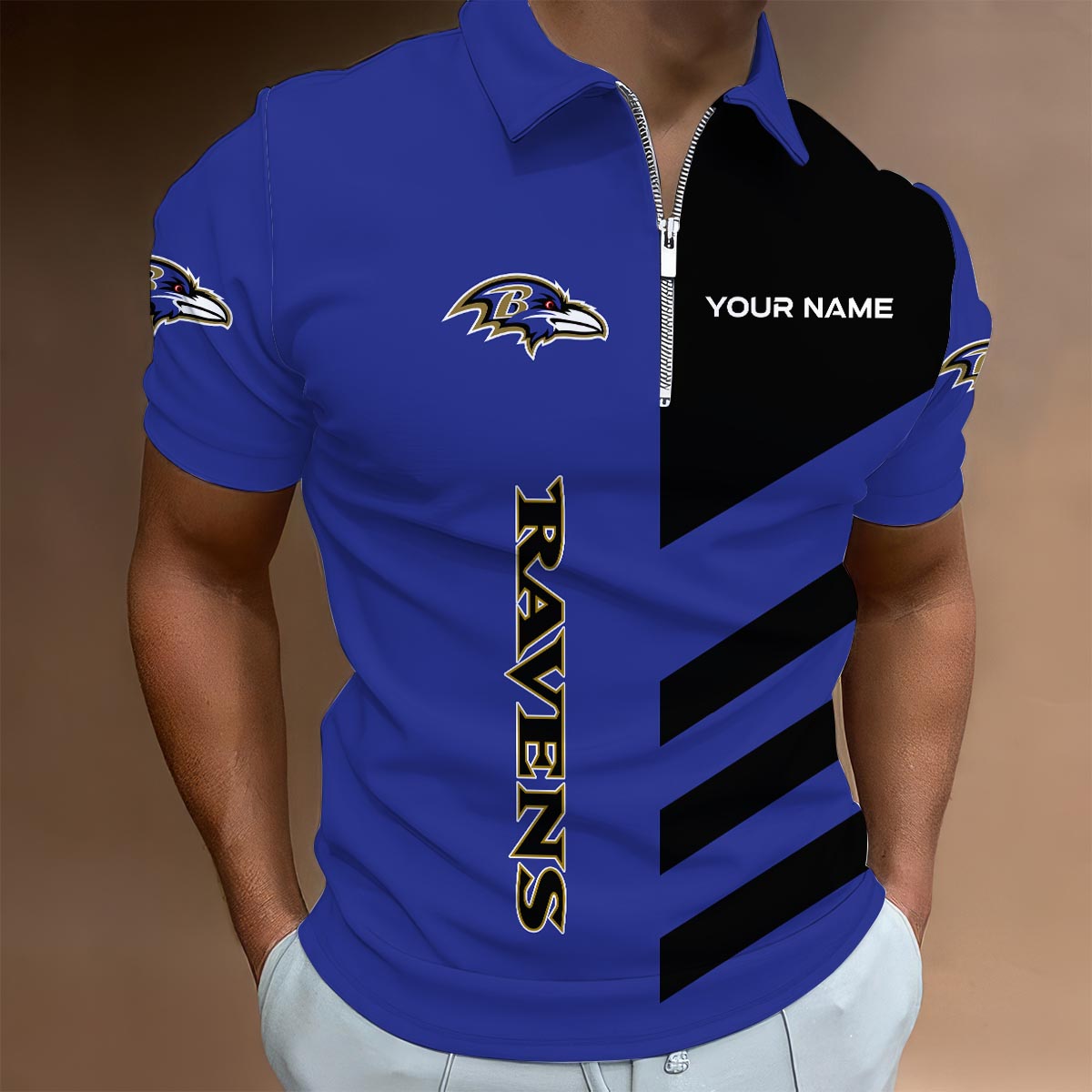 [SPECIAL OFFER] NEW CUSTOMIZED NFL28 BTR BALTIMORE RAVENS ZIP POLO SHIRT