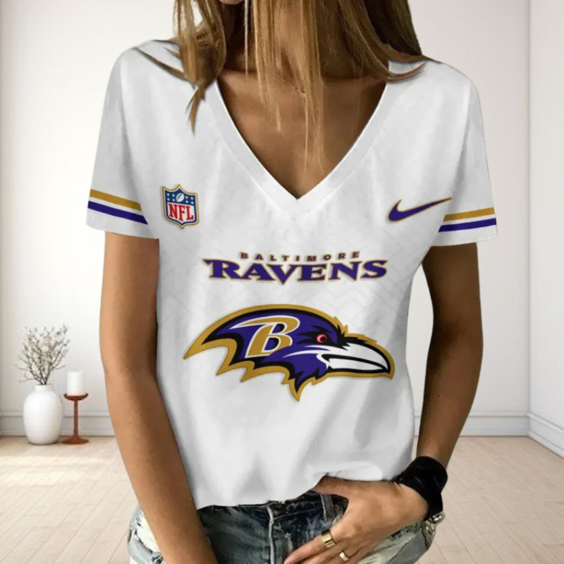 [SPECIAL OFFER] NEW CUSTOMIZED NFL28 BTR BALTIMORE RAVENS V-NECK FEMALE SHIRT