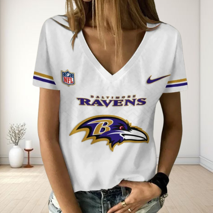 [SPECIAL OFFER] NEW CUSTOMIZED NFL28 BTR BALTIMORE RAVENS V-NECK FEMALE SHIRT