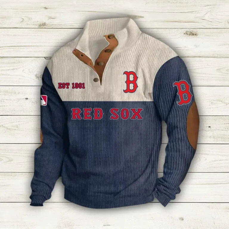 [FLASH SALE] NEW CUSTOMIZED MLB03 BRS BOSTON RED SOX BUTTON SWEATSHIRTS STAND COLLAR