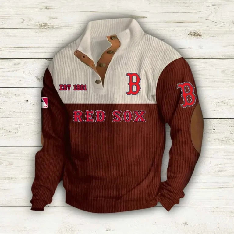 [FLASH SALE] NEW CUSTOMIZED MLB03 BRS BOSTON RED SOX BUTTON SWEATSHIRTS STAND COLLAR