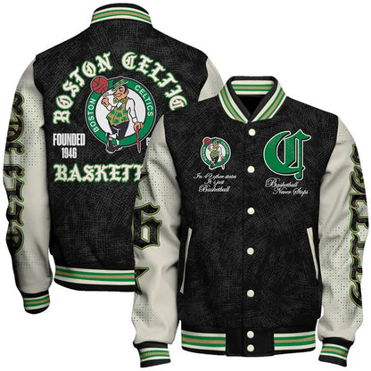 [HOT DEAL] NEW CUSTOMIZED NBA03 BCE BOSTON CELTICS BASEBALL JACKET, SATIN VARSITY JACKET