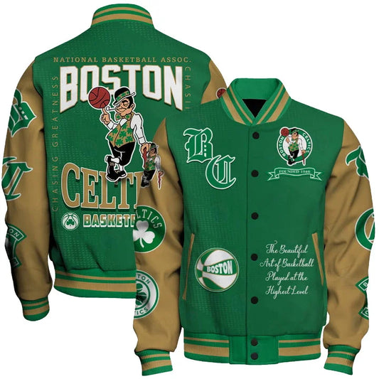 [HOT DEAL] NEW CUSTOMIZED NBA03 BCE BOSTON CELTICS BASEBALL JACKET, SATIN VARSITY JACKET