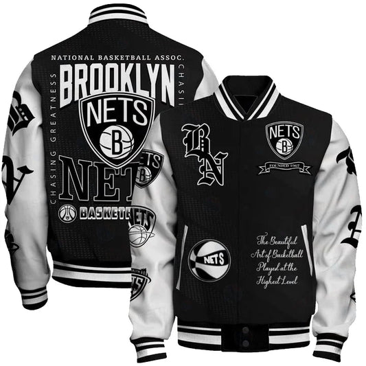 [HOT DEAL] NEW CUSTOMIZED NBA25 BNE BROOKLYN NETS BASEBALL JACKET, SATIN VARSITY JACKET