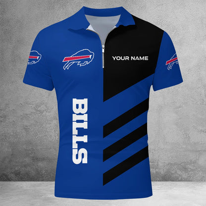[SPECIAL OFFER] NEW CUSTOMIZED NFL03 BFB BUFFALO BILLS ZIP POLO SHIRT