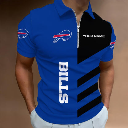 [SPECIAL OFFER] NEW CUSTOMIZED NFL03 BFB BUFFALO BILLS ZIP POLO SHIRT