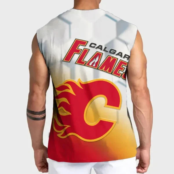 [SUPER SALE] NEW CUSTOMIZED NHL17 CGF CALGARY FLAMES TANK TOP & GYM SHIRT
