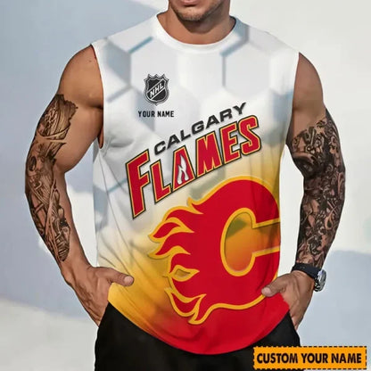 [SUPER SALE] NEW CUSTOMIZED NHL17 CGF CALGARY FLAMES TANK TOP & GYM SHIRT
