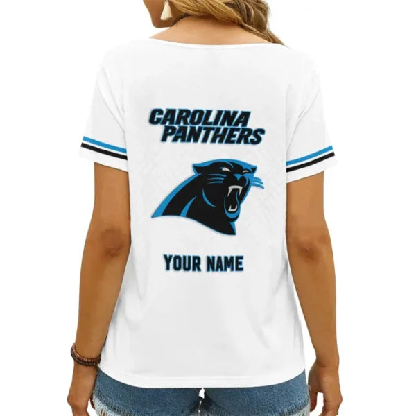 [SPECIAL OFFER] NEW CUSTOMIZED NFL23 CLP CAROLINA PANTHERS V-NECK FEMALE SHIRT