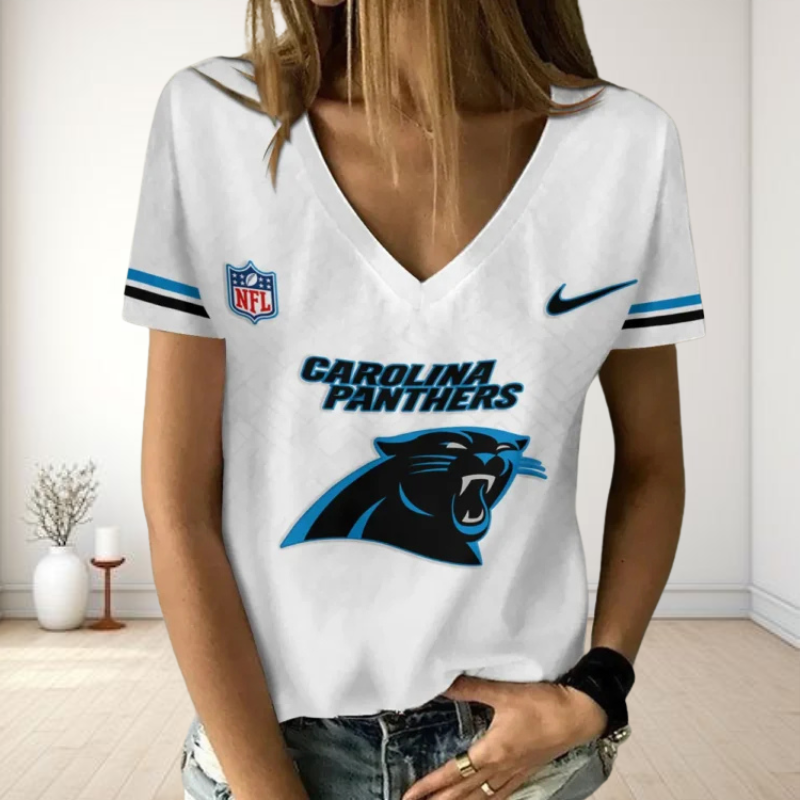 [SPECIAL OFFER] NEW CUSTOMIZED NFL23 CLP CAROLINA PANTHERS V-NECK FEMALE SHIRT