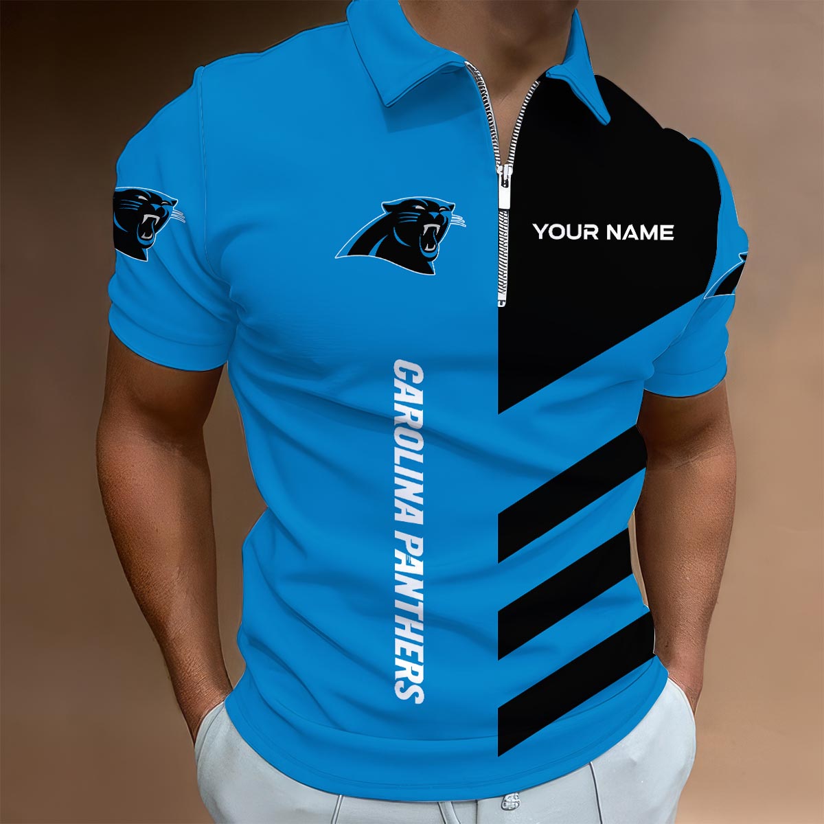 [SPECIAL OFFER] NEW CUSTOMIZED NFL23 CLP CAROLINA PANTHERS ZIP POLO SHIRT