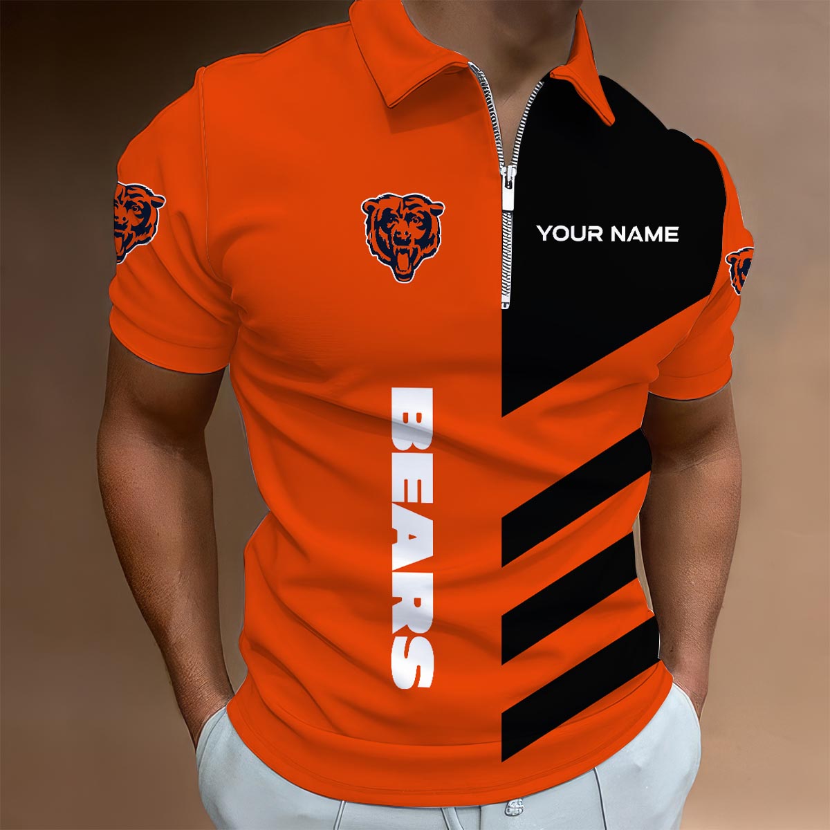 [SPECIAL OFFER] NEW CUSTOMIZED NFL26 CCB CHICAGO BEARS ZIP POLO SHIRT