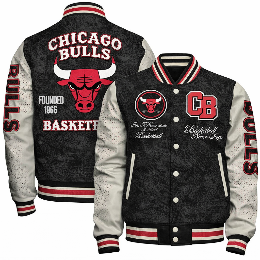 [HOT DEAL] NEW CUSTOMIZED NBA19 CBU CHICAGO BULLS BASEBALL JACKET, SATIN VARSITY JACKET